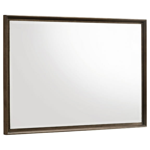 Benjara Genu Dresser Mirror, Warm Brown Wood Frame, Beveled Glass, 34 Inch