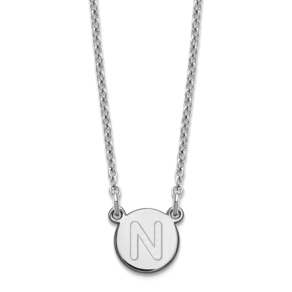 925 Sterling Silver Rhodium Plated Tiny Circle Block Letter N Initial Necklace 8.25mm Wide Pendant Necklace for Women