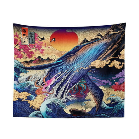 Sunset Tapestry 3D Great Japanese Sea Ocean Wave Whale Home Decor Art