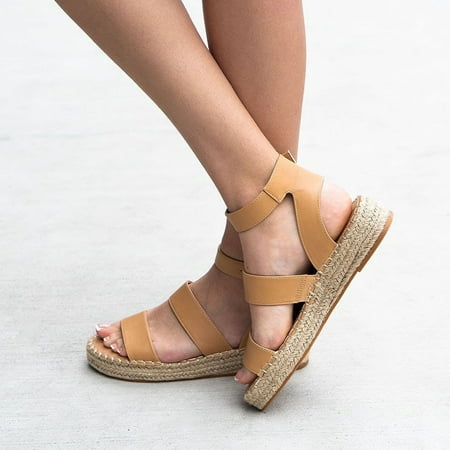 

〖Yilirongyumm〗 Khaki 37 Sandals Women Heel Summer Spring Print Platform Buckle Espadrille Fashion Sandals Leopard Wedge Platform And Women s Sandals