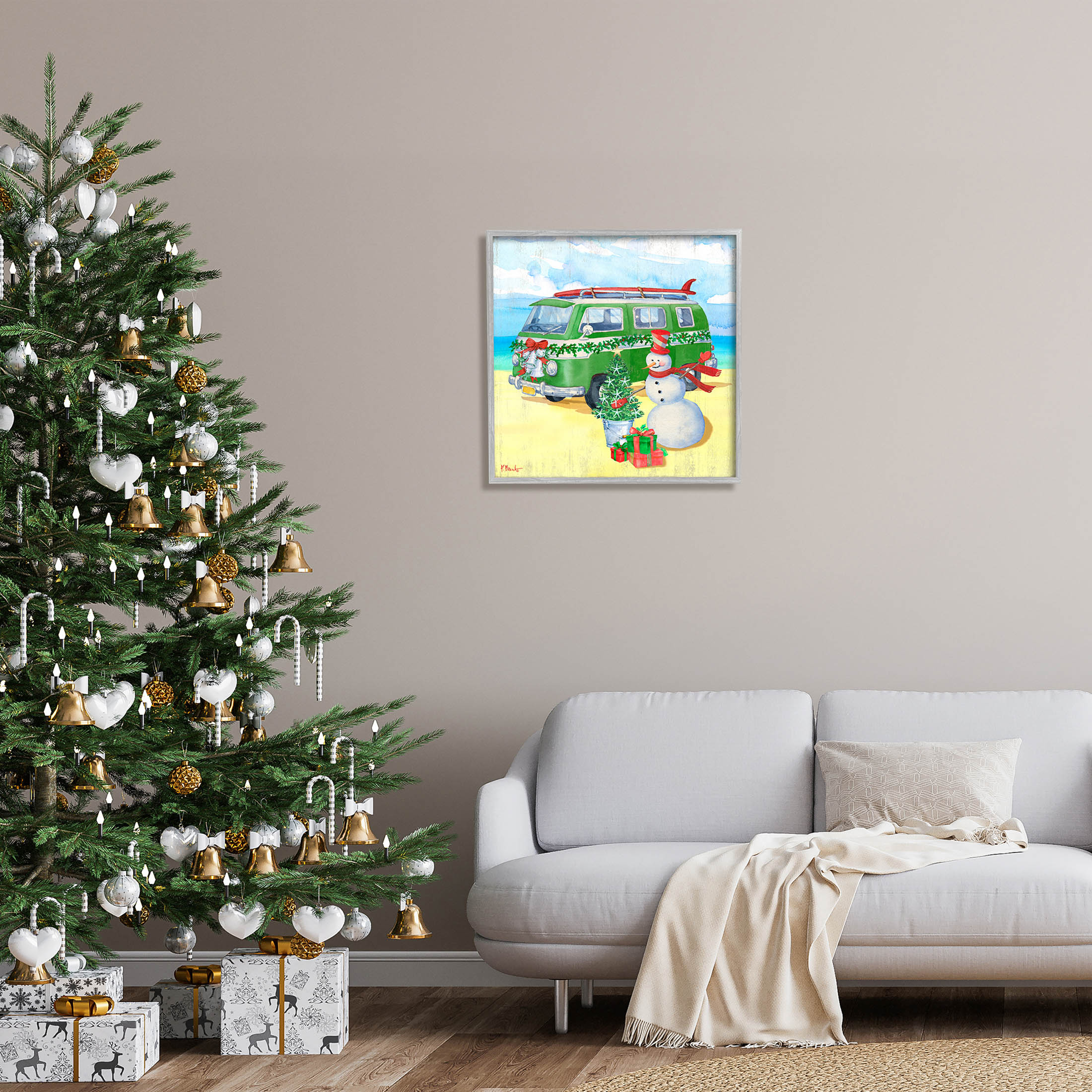 Nautical Christmas Holiday Beach Holiday Graphic Art Gray Framed Art Print Wall Art