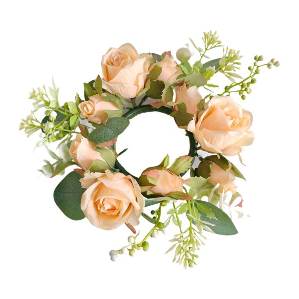 Corona de anillo de velas, decoración de candelabros de candelabros flores artificiales corona de flores para la casa de la casa de la casa del verano Amarillo