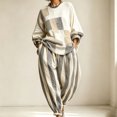 thumbnail image 2 of PNTUTB Fashion Women's Color Block Two Piece Set Crew Neck Long Sleeve Top Harem Pants Loose Casual Comfort Trendy Outfit Sets, 2 of 7