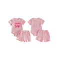 thumbnail image 2 of BemeyourBBs Newborn Baby Girls Little Sister Outfits Waffle Knit Little Sis Letters Letters Embroidery Short Sleeve Romper with Pockets Shorts Set 2Pcs Infant Baby Girl Summer Clothes, 2 of 9