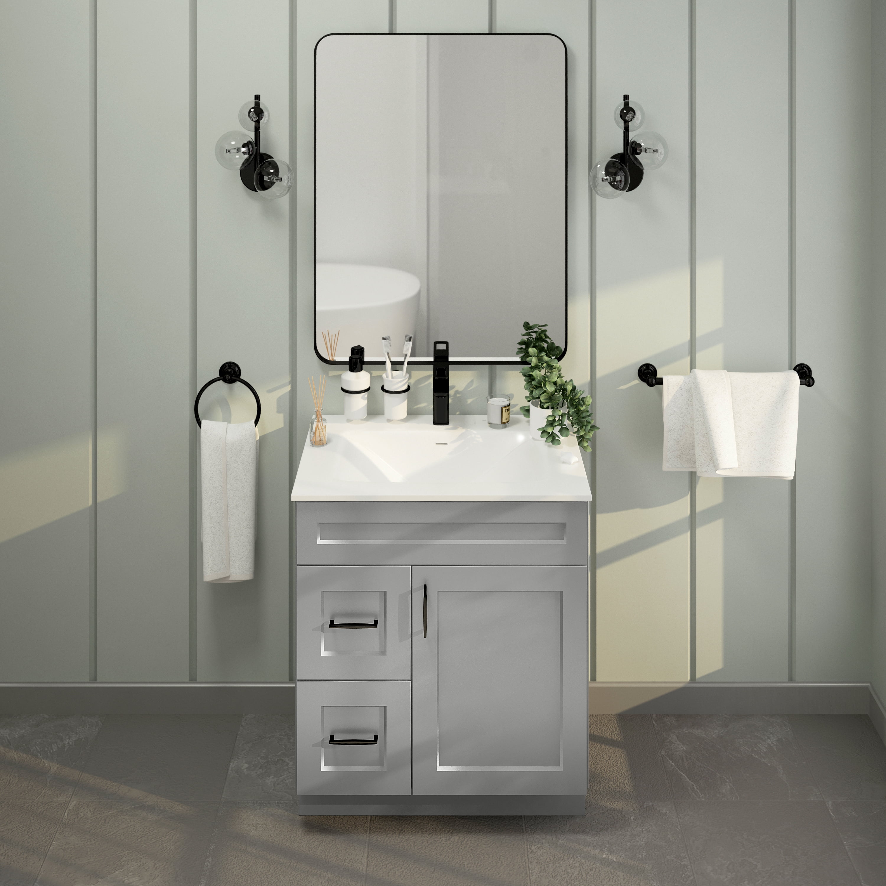 Light Grey Shaker Bathroom Vanity Sink Base with Drawers 30" Ready-to-Assemble Cabinet