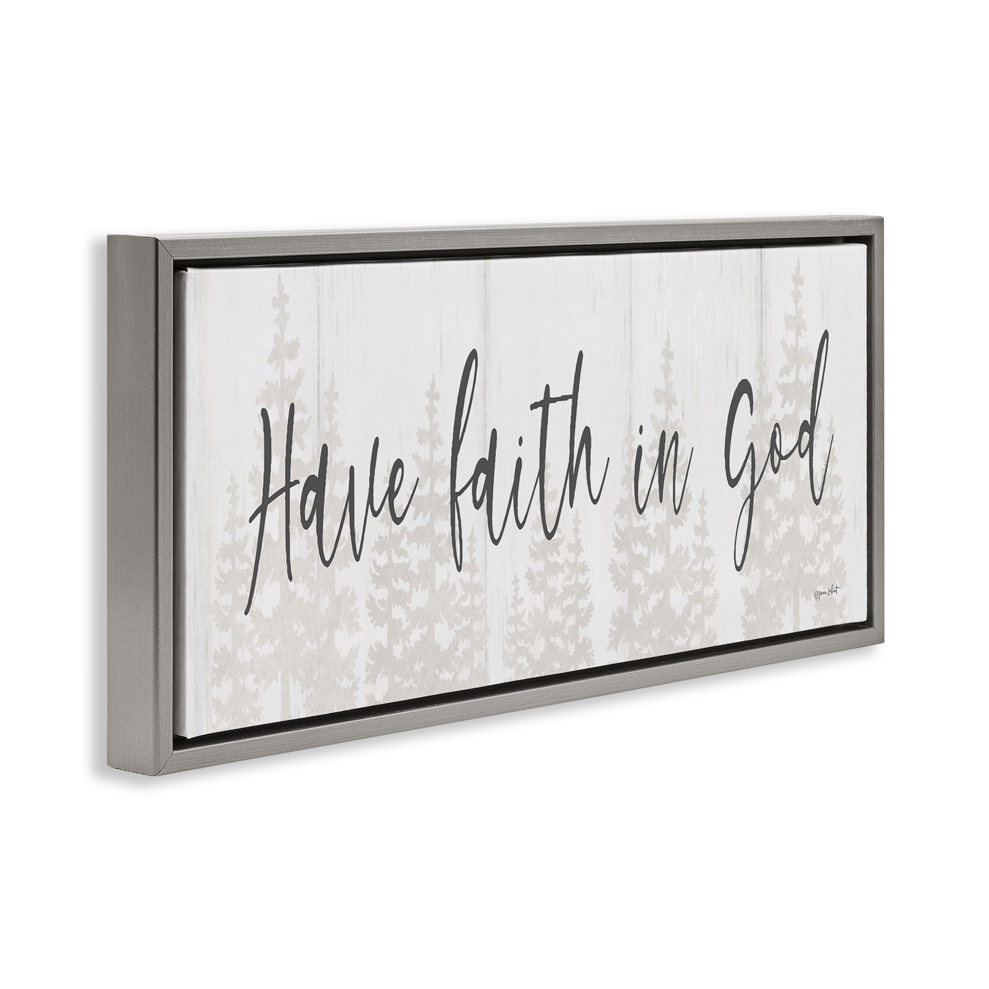 Stupell Industries Faith In God Phrase Religious Painting Gray Floater Framed Art Print Wall Art, 25 x 11