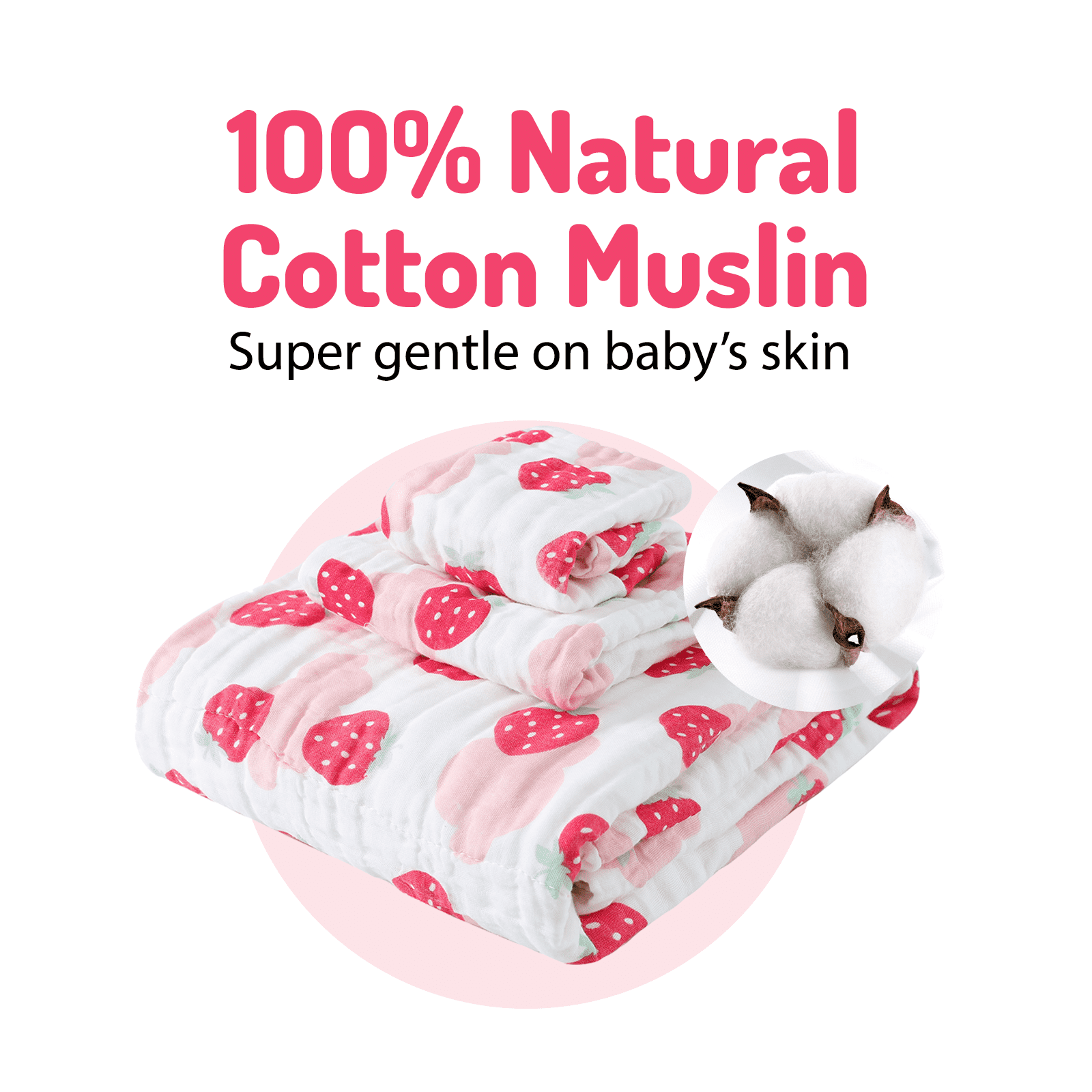 Piu Dino Muslin Baby Towel  Kit w/ 3 units  (Blanket 110 x 110 cm, Burp Cloths 50 x 25 cm), Wash Cloths (30 x 30 cm)  Girls