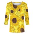 thumbnail image 6 of JTZGDY Floral Shirts for Women Plus Size 3/4 Lenght Sleeve Crewneck Graphic T-Shirts Trendy Oversized Basic Summer Tunic Blouse for Leggings Yellow#02 XXXXXL, 6 of 6