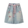 thumbnail image 2 of WOYY Little Girls Ripped Denim Shorts Loose Pull-On Knee-Length Jean Shorts, Sizes 5-6Y, 2 of 8