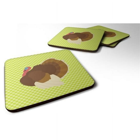 French Turkey Dindon Green Foam Coaster, Set of 4