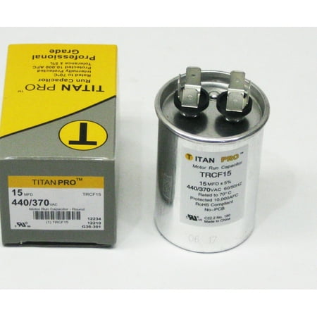 

TitanPro 15-440R TitanPro TRCF15 HVAC Round Motor Run Capacitor. 15 MFD/UF 440/370 Volts