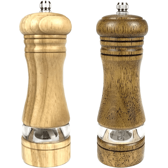 Juego de molinillos de sal y pimienta, cuerpo de madera maciza, molinillo de pimienta con grosor ajustable, fino a grueso