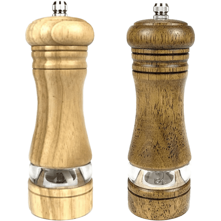 Salt and Pepper Grinders Set Solid Wood Body Pepper Mill with Adjustable  Coarseness Fine to Coarse 