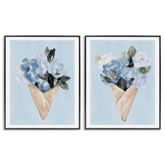 Stupell Industries Blue Flower Gift Bouquets 2 Piece Black Framed Giclee Art Set, design by Lanie Loreth