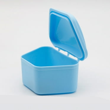 ACDANC Denture Case,Portable Denture Cup with Rinsing Basket,Leakproof Retainer Box for Travel,Compact Storage,Blue