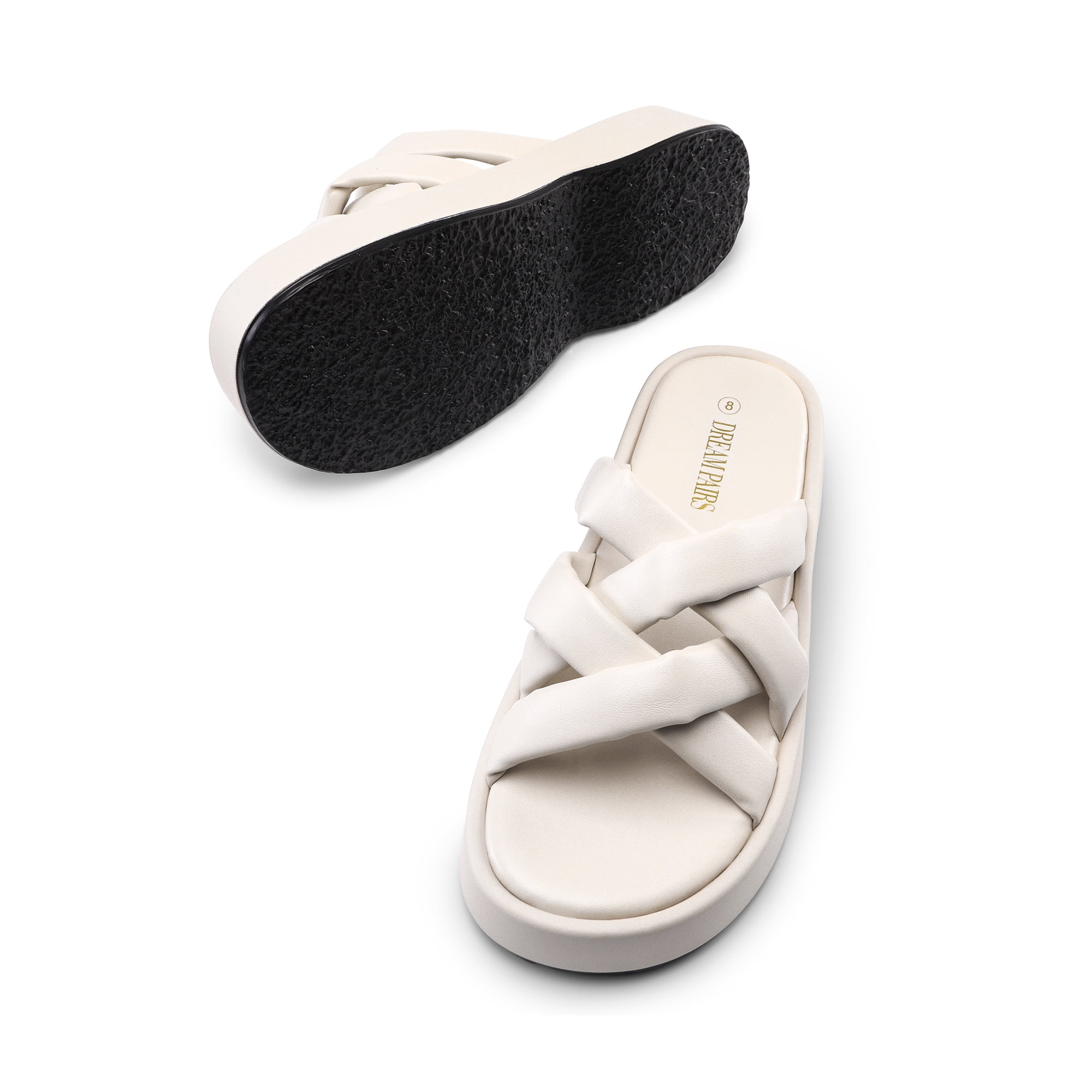 DREAM PAIRS Women s Summer Comfortable Cushion Slip on Dressy Slides Cute Platform Puffy Sandals with Criss Cross Strappy