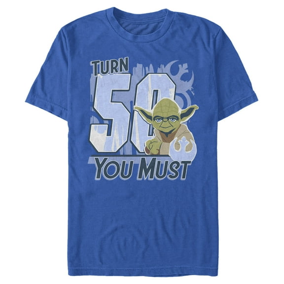 Men's Star Wars Yoda Turn 50 You Must Rebel Logo Portrait Graphic Tee Royal Blue 2X Large