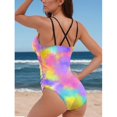 thumbnail image 3 of Women'sSwimwearOnePieceSwimsuitTieDyeVNeckVacationBathingSuits, 3 of 4