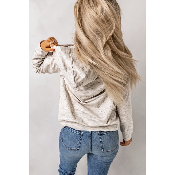 ABPHQTO Sudadera corta con capucha jaspeada blanca para mujer