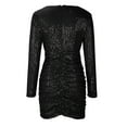 thumbnail image 5 of LYXSSBYX Midi Dresses for Women Long Sleeve Women Solid Sequins Thin Zipper Sexy Long Sleeve V-Neck Dress, 5 of 6