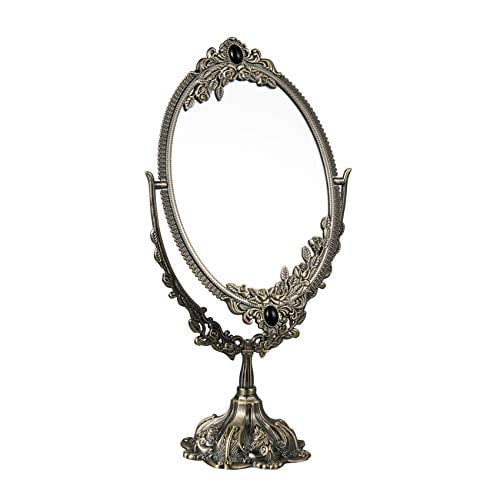 Feyarl Vintage Makeup Mirror Fl Tabletop Oval Vanity With Stand Dressing Room Swivel Double Sided Decorative Elegent For Display Birthday Gift Large Com Feyarl Vintage Makeup Mirror Fl, Large Tabletop Mirror On Stand