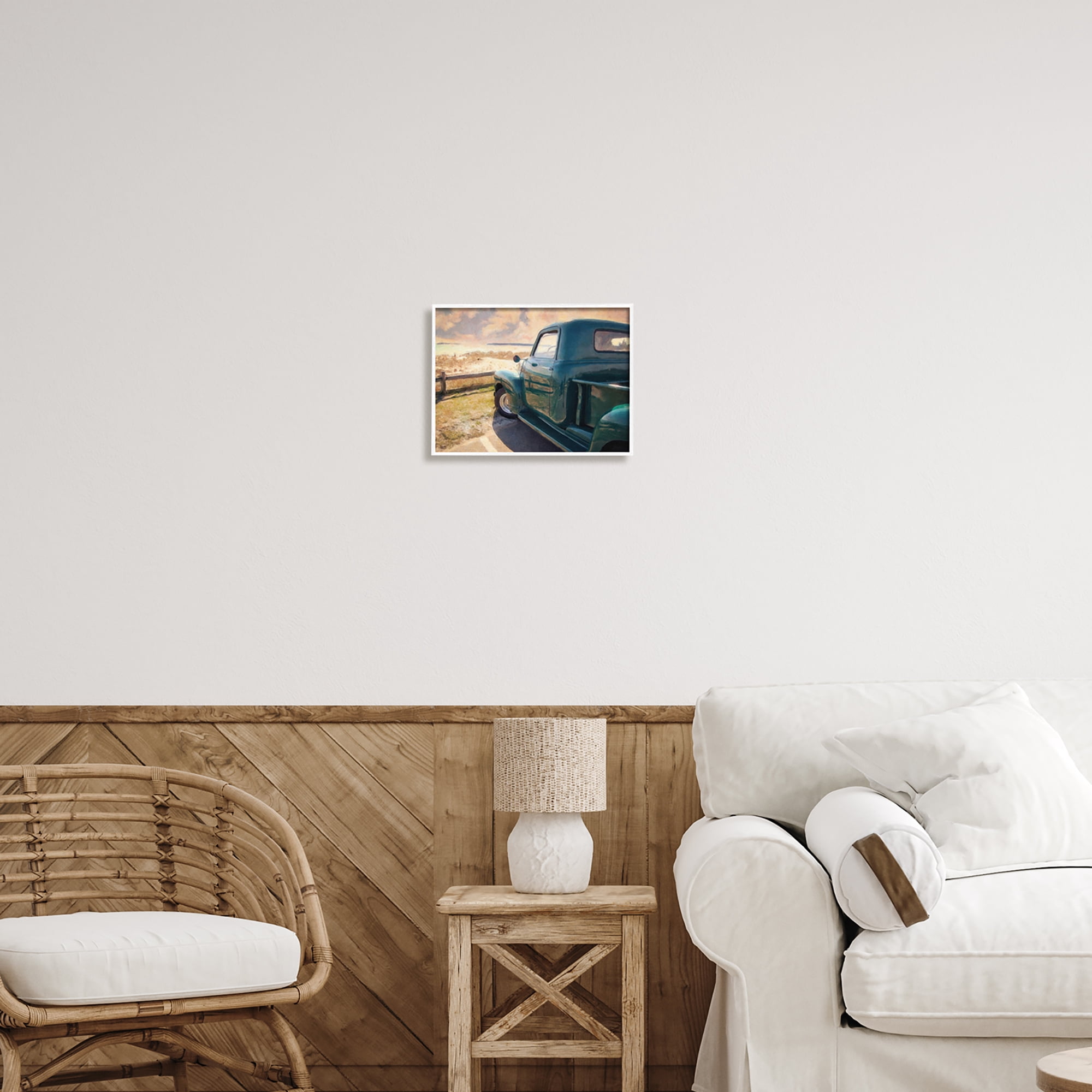 Stupell Industries Country Pickup Landscape Transportation Painting White Framed Art Print Wall Art, 14 x 11