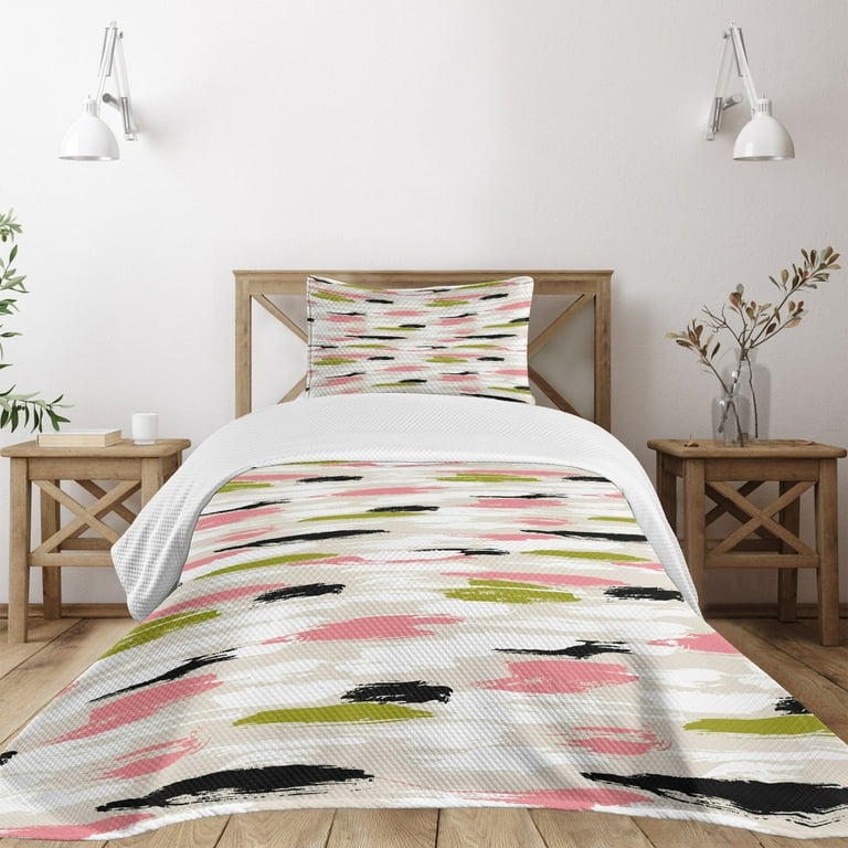Art Bedspread Set Twin Size Bold Pattern with Thick Brushstrokes