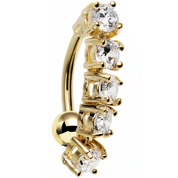 Body Candy 14k Gold Plated Steel Clear Accent Cinco Top Mount Belly Ring