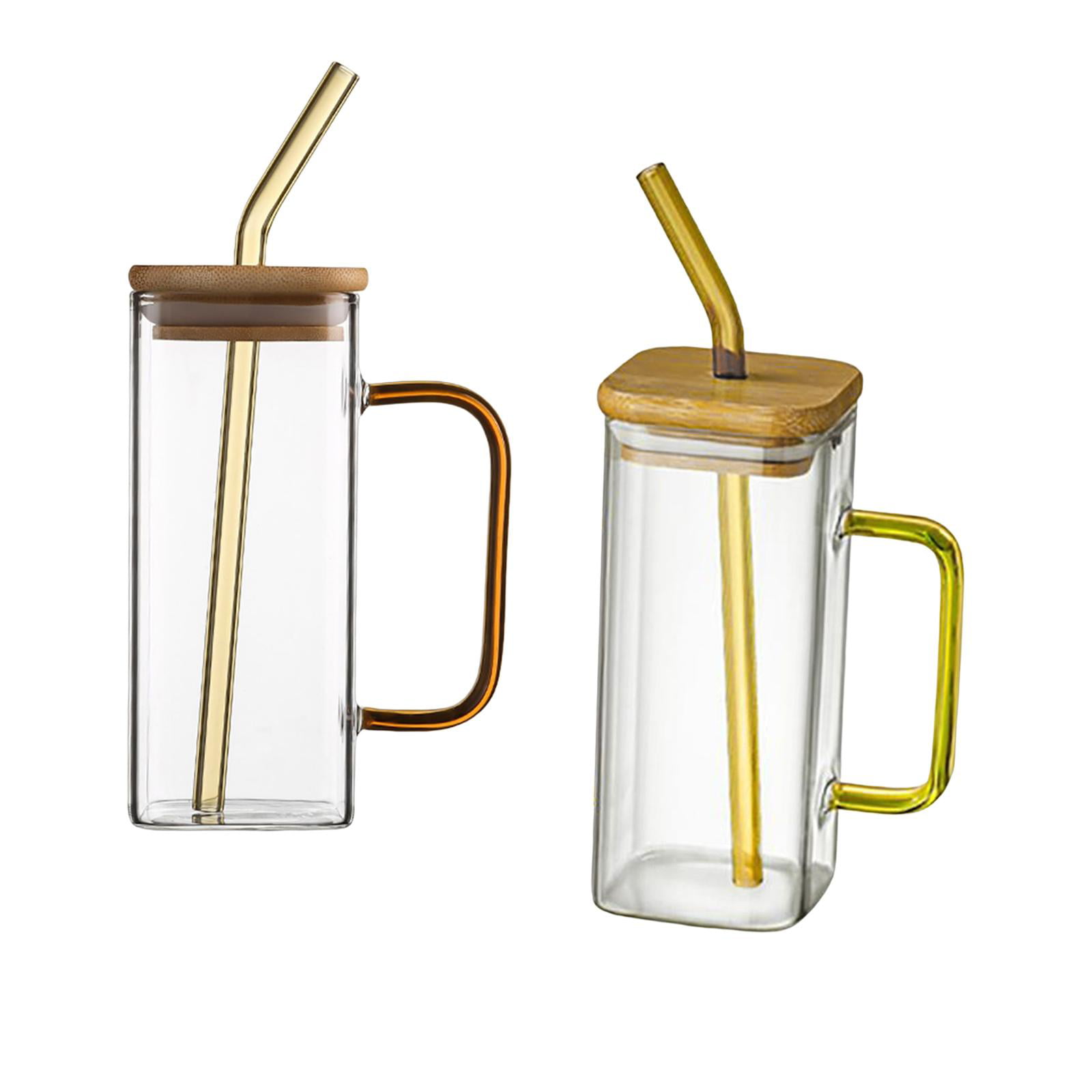 Glass Drinking Cup With Handle & Straw Glasses Mason Jar Lids Retro 400ml  Gift