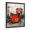 thumbnail image 2 of Designart "Drum Beat Portrait in Red" Music Framed Wall Art - Vintage Red Music Entryway Framed Wall Art, 2 of 6