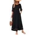 thumbnail image 2 of Women's Plus Size Maxi Dress 3/4 Sleeve Round Neck Mesh Loose Pockets, 2 of 7