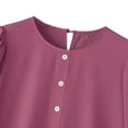 thumbnail image 5 of Lenpel Dresses for Women Trendy Button Crew Neck Short Sleeve Knee Length Midi Dresses Casual Loose Ruffle Hem T Shirt Dresses, 5 of 6