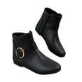 thumbnail image 2 of Tawop Womens Boots Ankle Low Heel Buckle Side Zip Black Boots, 2 of 5