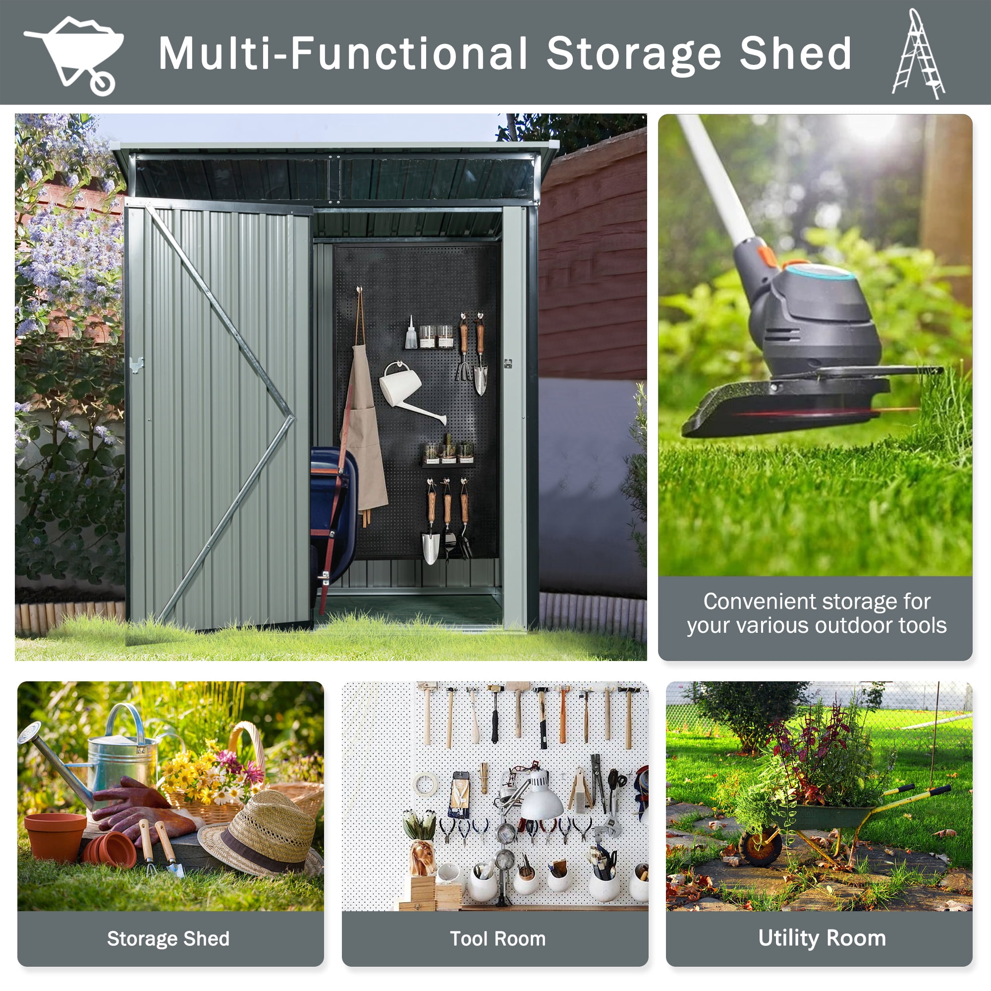 Aukfa 5x3 FT Metal Outdoor Garden Storage Shed,Waterproof Metal Garden Shedsw/ Lockable Doors for Garden,Backyard,Black