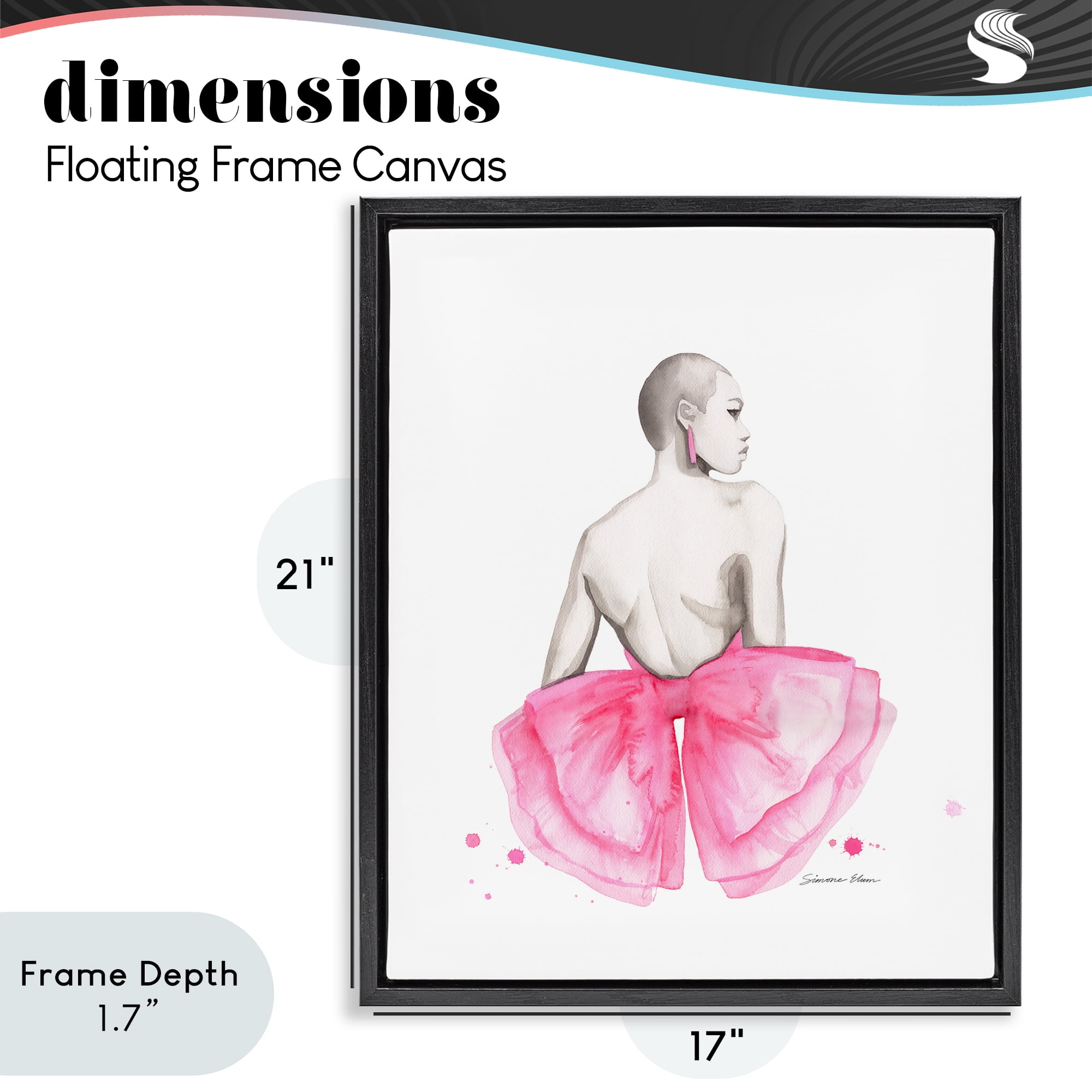 Stupell Industries Pink Bow Portrait From Behind Black Framed Floater Canvas Wall Art, design by Simone Elum
