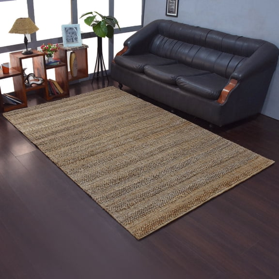 Rugsotic Carpets Hand Woven Jute Eco-Friendly 6'x9' Area Rugs Rectangle Light Brown Contemporary High Pile Natural Fiber Outdoor Indoor Handmade Rug for Living Room, Bedroom J00095