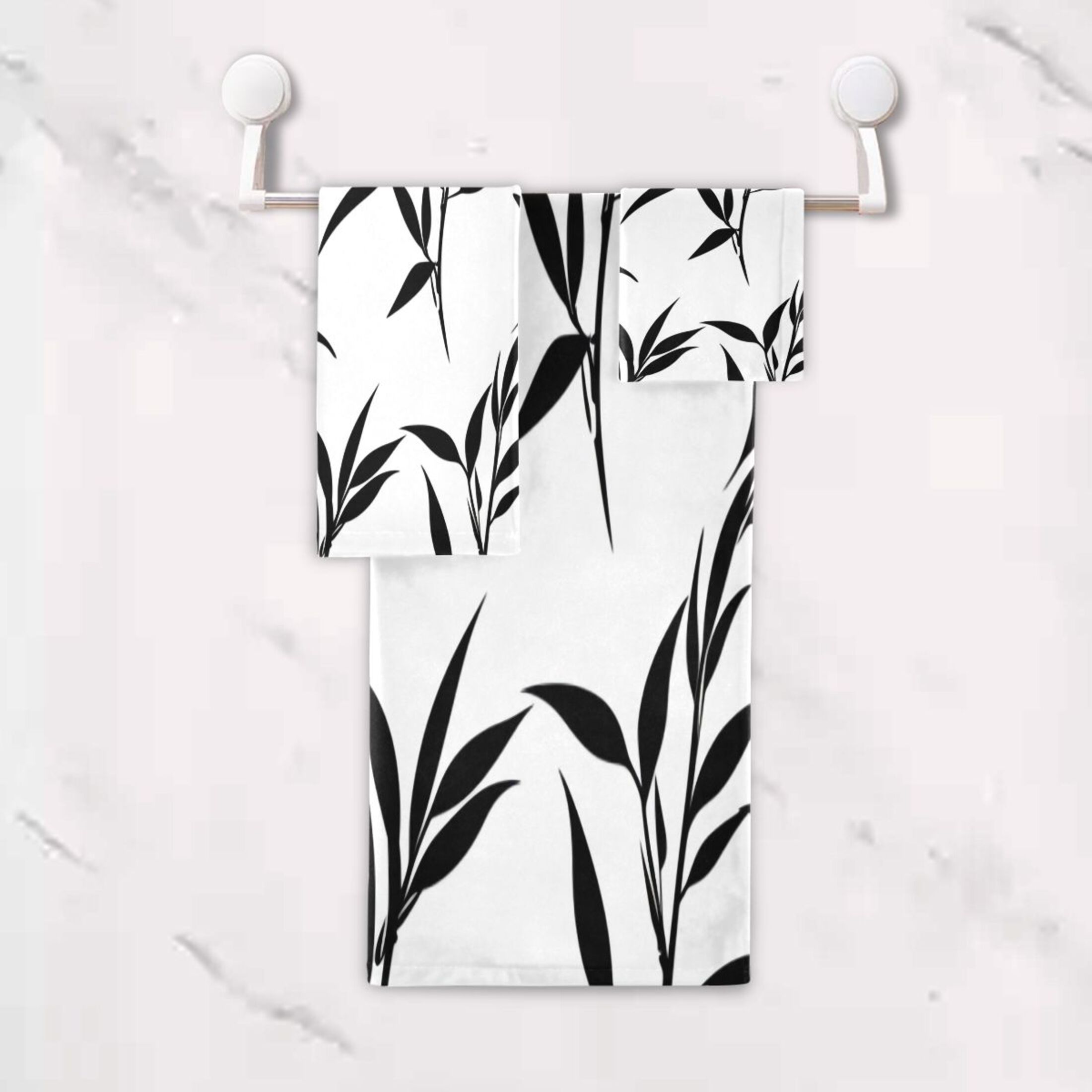 Three-Piece Towel Set Face Towel Towel Set Hand Towel Bath Towel Cotton Bath Towels Bath Towel Sets Hand Bath Towels Black Bamboo Leaves
