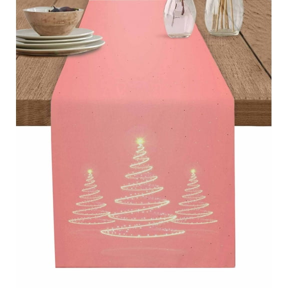 Table Runners 120 Inches Long Dress Scarves, Chritsmas Tree Lights Farmhouse Coffee/Dining/Kitchen Table Runner for Living Room, Pink Xmas New Year Holiday 13x120 Inch