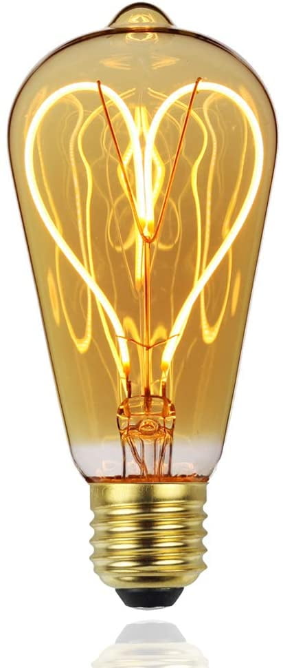 3-Pack Led Dimmable Hearts Edison Bulbs LED Vintage Light Bulb Fixtures,ST64 E26 or E27 Base Amber Gold Glass 4W 110V Antique Filament Edison Light Bulbs,2300K Warm White 