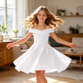 thumbnail image 4 of ASEIDFNSA Girls Sleeveless Off Shoulder Dress with Ruffle Neckline and A Line Skirt (White,8-9 Years), 4 of 4