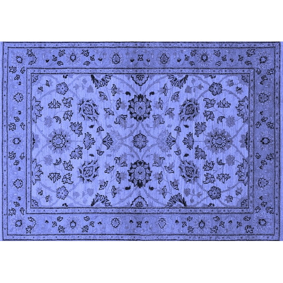 Ahgly Company Machine Washable Indoor Rectangle Oriental Blue Traditional Area Rugs, 8' x 10'