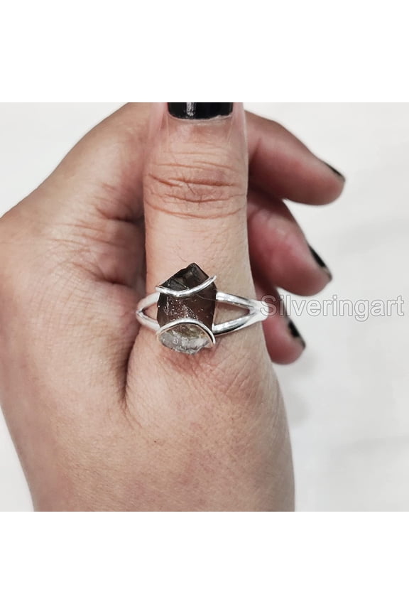 Natural Smoky Quartz Ring, Rough Quartz Gemstone Ring, Birthstone, Wire Band Ring, 925 Sterling Silver, Womens Ring, Christmas, Thanksgiving, Handmade, Statement Jewelry, Rough Gemstone Jewelry