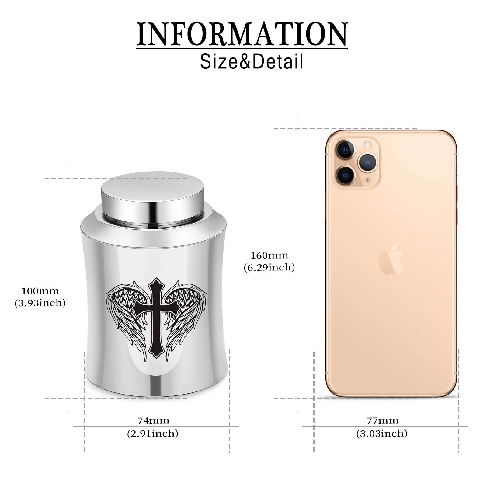 3.93 Inches Small Urn for Human / Pet Ashes Small Keepsake Urn Heart /Tree Of Life / Paw Angel Wings Pattern Memorial Ashes Container Stainless Steel Mini Cremation Urn
