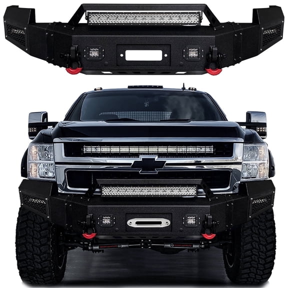 Vijay Compatible with 2007-2008-2009-2010 Chevrolet Silverado 2500hd/3500hd Front Bumper Textured Black Steel with Light and D-ring