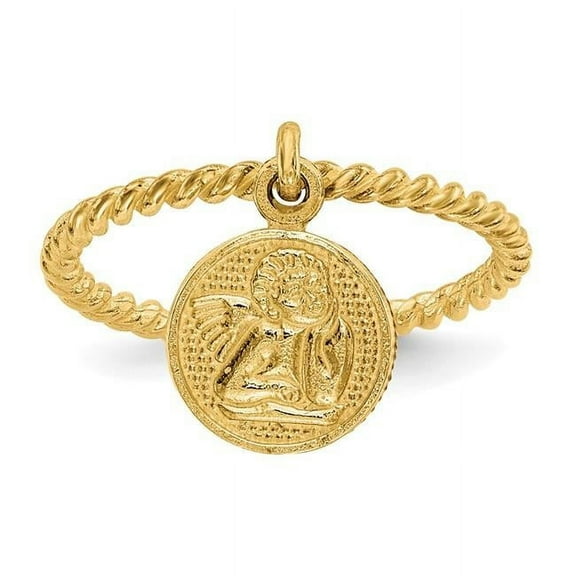 Finest Gold 14K Yellow Gold Polished Angel Dangle Charm Childs Ring - Size 4.75
