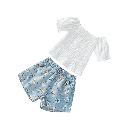 

Dewadbow Newborn Baby Girls Casual Set Puff Short Sleeve Tops Shorts Outfit