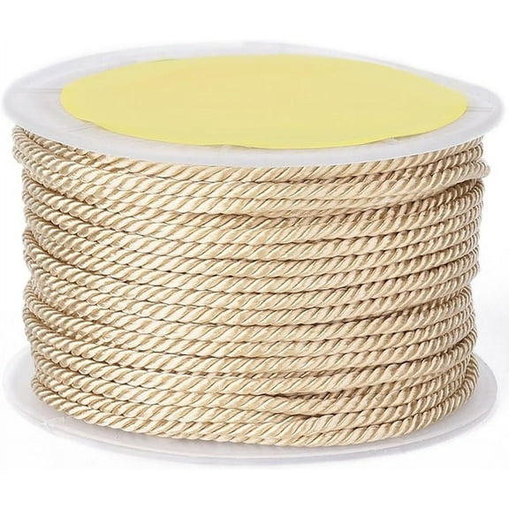 27 Yards 3MM Twisted Silk Rope Cord Soft White Rope Satin Honer Cord Trim Beige Twine Nylon Cord Thick Decorative Handfasting Rope Cording for Crafts Curtain Bracelets Graduation Diy