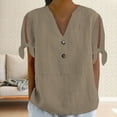 thumbnail image 2 of Shirts for Women V Tie Button Side Sleeve fork Short Sleeve T Shirt Spring Summer Loose Fit Soft Bamboo Hemp Breathable Casual Daily Wear Top M Size Spring Summer Womens Tops, 2 of 5