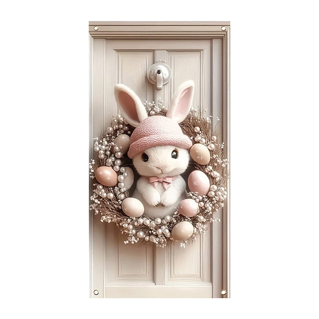 YWIYIUD 1PC Happy Easter Door Cover Easter Decorations, 71x35 Inch Easter Rabbit Eggs Door Banner Welcome Easter Banner Spring Theme Rabbit Door for Front Door Wall Indoor Outdoor Home Decor