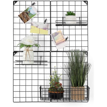 Wall Panel with Grid Baskets, Wire Wall Grid, Photo Picture Display, Memo Board, Wall DIY Decor Storage Organizer, 32.6'' x 23.8''